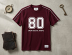 Men's Oversized Varsity Number '80' Red T-Shirt - 'Dream, Believe, Achieve | Elite Garments