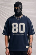 Men's Oversized Varsity Number '80' Blue T-Shirt - 'Dream, Believe, Achieve | Elite Garments