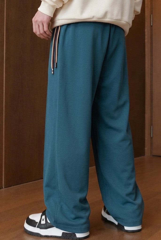 Men's Teal Pleated Straight-Leg Casual Trousers | Elite Garments