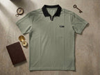Oversized Olive Polo Shirt with Black Collar & Patch | Elite Garments