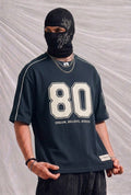 Men's Oversized Varsity Number '80' Dark Blue T-Shirt - 'Dream, Believe, Achieve | Elite Garments