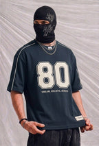 Men's Oversized Varsity Number '80' Dark Blue T-Shirt - 'Dream, Believe, Achieve | Elite Garments