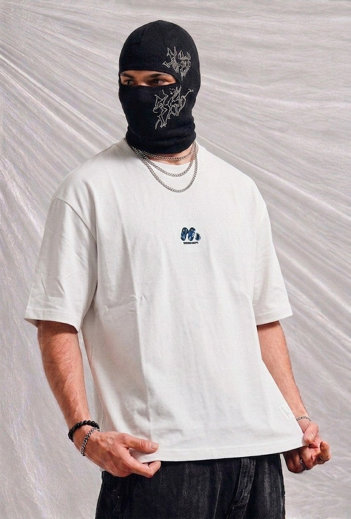 Men's White Heavyweight Casual Tee with Blue Accent Branding | Elite Garments