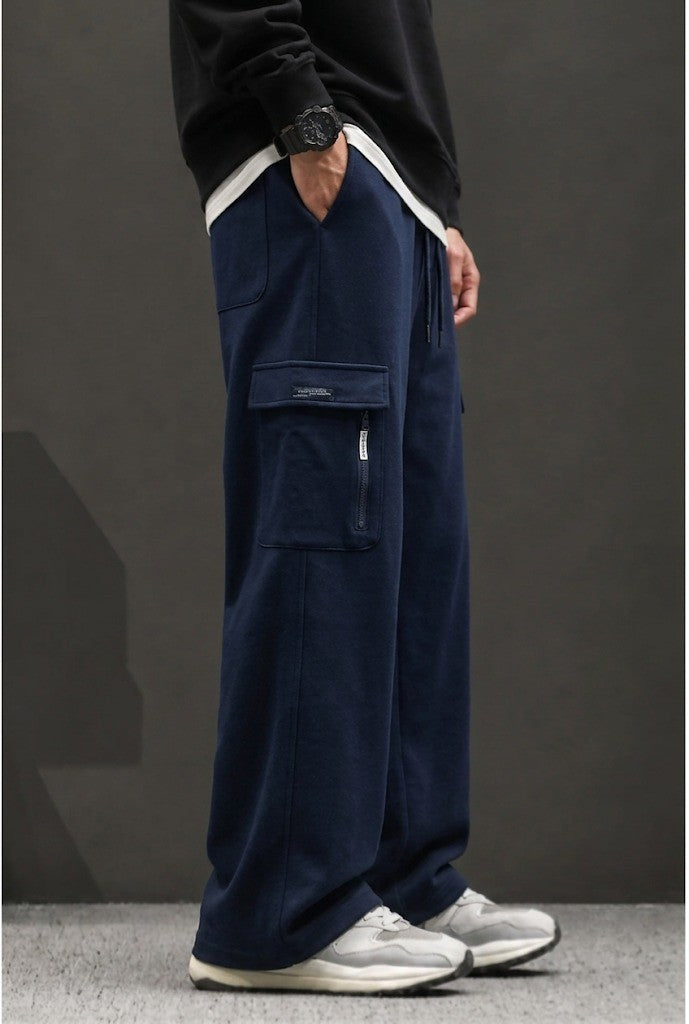 Men's Zip-Pocket Blue Casual Cargo Trousers | Elite Garments