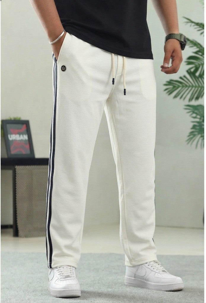 Men's Side-Stripe Casual Track Trousers in Off-White | Elite Garments