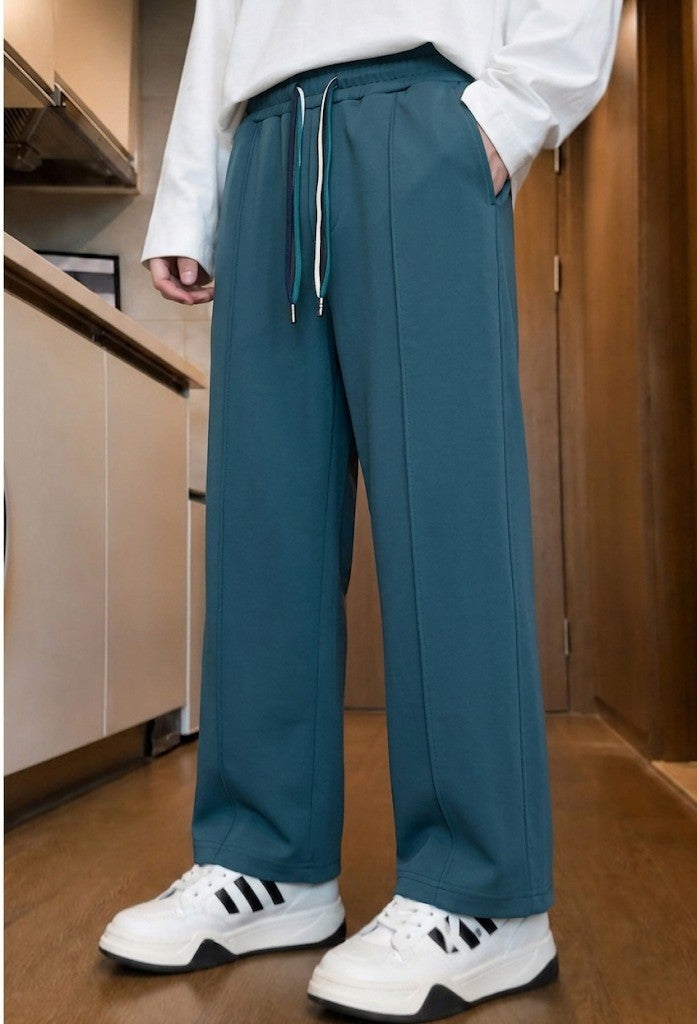 Men's Teal Pleated Straight-Leg Casual Trousers | Elite Garments