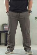 Men's Taupe Drawstring Straight-Leg Trousers | Elite Garments