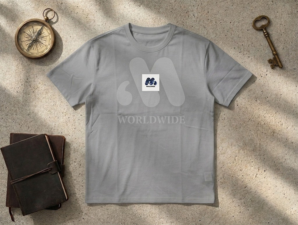 Men's Off White Heavyweight Casual Tee with Blue Accent Branding | Elite Garments