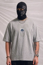 Men's Off White Heavyweight Casual Tee with Blue Accent Branding | Elite Garments