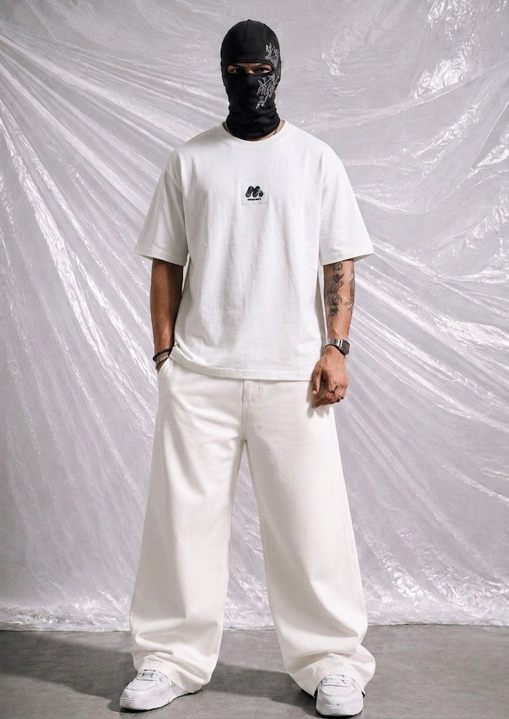 Men's White Heavyweight Casual Tee with Blue Accent Branding | Elite Garments