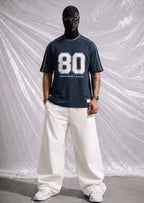 Men's Oversized Varsity Number '80' Dark Blue T-Shirt - 'Dream, Believe, Achieve | Elite Garments