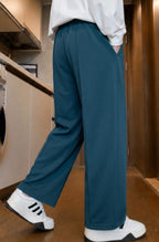 Men's Teal Pleated Straight-Leg Casual Trousers | Elite Garments