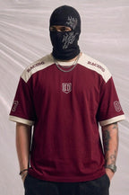 Oversized Maroon & Cream Racing T-Shirt with Number '07' & Shield Logo | Elite Garments