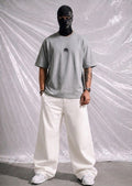 Men's Off White Heavyweight Casual Tee with Blue Accent Branding | Elite Garments