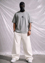 Men's Off White Heavyweight Casual Tee with Blue Accent Branding | Elite Garments