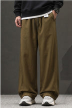 Men's Teal Pleated Straight-Leg Casual Brown Trousers | Elite Garments