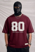 Men's Oversized Varsity Number '80' Red T-Shirt - 'Dream, Believe, Achieve | Elite Garments