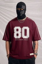 Men's Oversized Varsity Number '80' Red T-Shirt - 'Dream, Believe, Achieve | Elite Garments