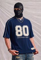 Men's Oversized Varsity Number '80' Blue T-Shirt - 'Dream, Believe, Achieve | Elite Garments