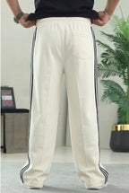 Men's Side-Stripe Casual Track Trousers in Off-White | Elite Garments