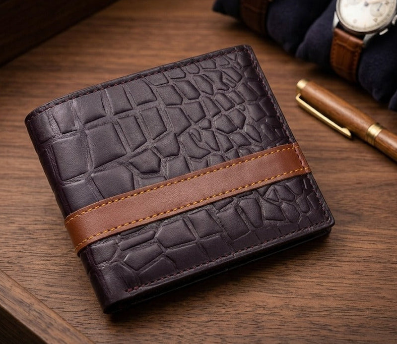 Crocodile Texture Accent Leather Wallet | Elite Garments