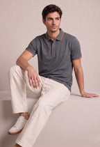 Hugo Boss Men's Short-Sleeve Polo – Dark Grey with Orange Trim | Elite Garments