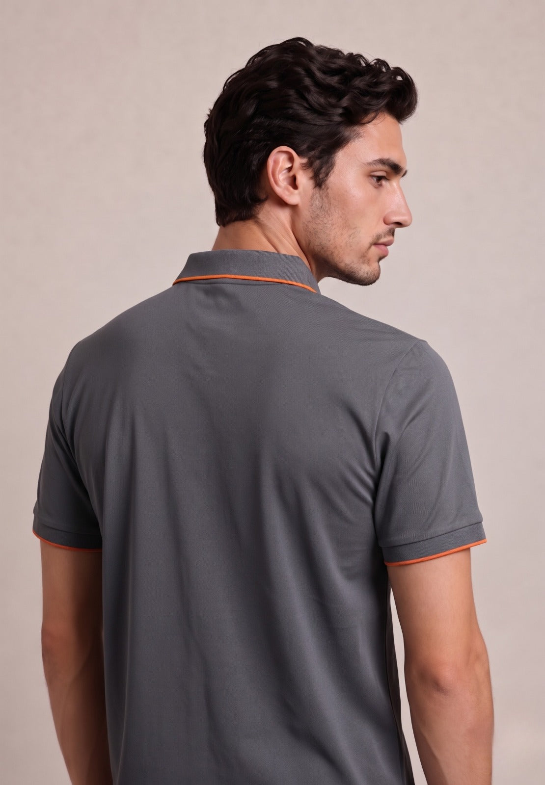 Hugo Boss Men's Short-Sleeve Polo – Dark Grey with Orange Trim | Elite Garments