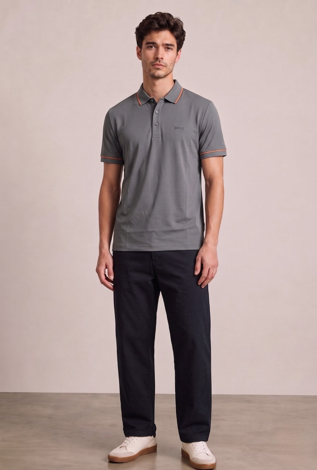 Hugo Boss Men's Short-Sleeve Polo – Dark Grey with Orange Trim | Elite Garments