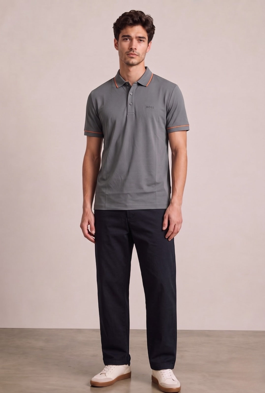 Hugo Boss Men's Short-Sleeve Polo – Dark Grey with Orange Trim | Elite Garments