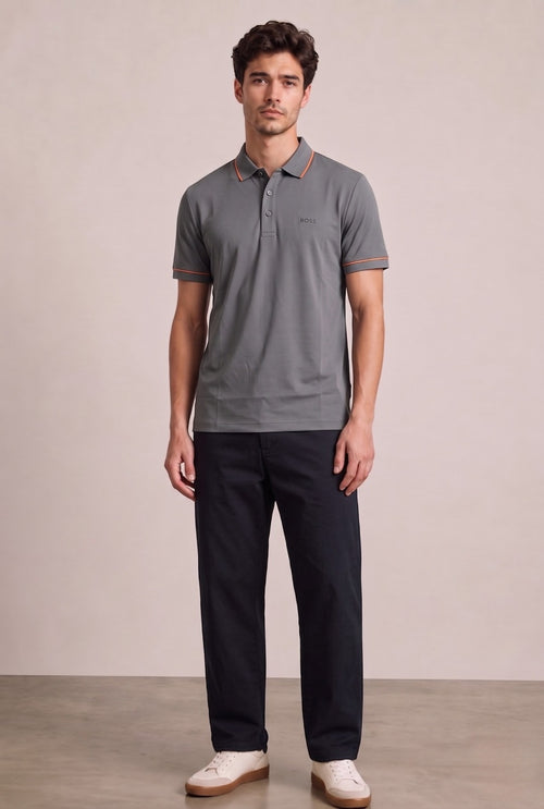 Hugo Boss Men's Short-Sleeve Polo – Dark Grey with Orange Trim | Elite Garments