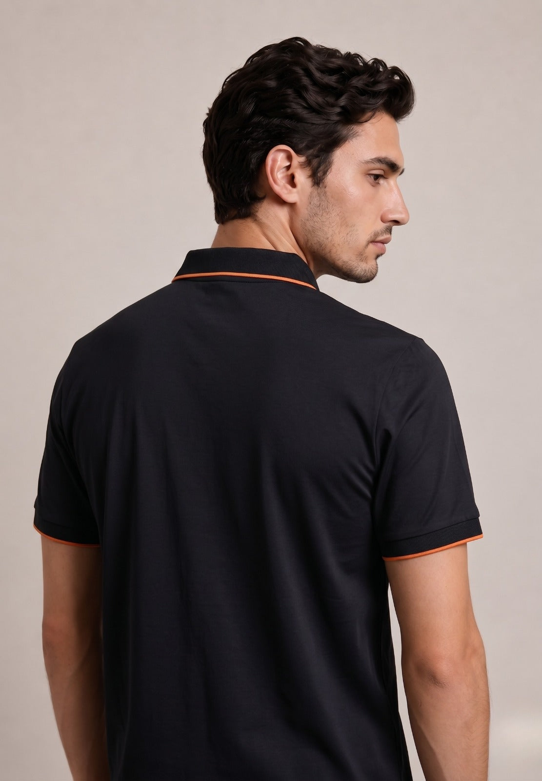 BOSS Men's Tipped Collar Polo Shirt – Black / Orange | Elite Garments