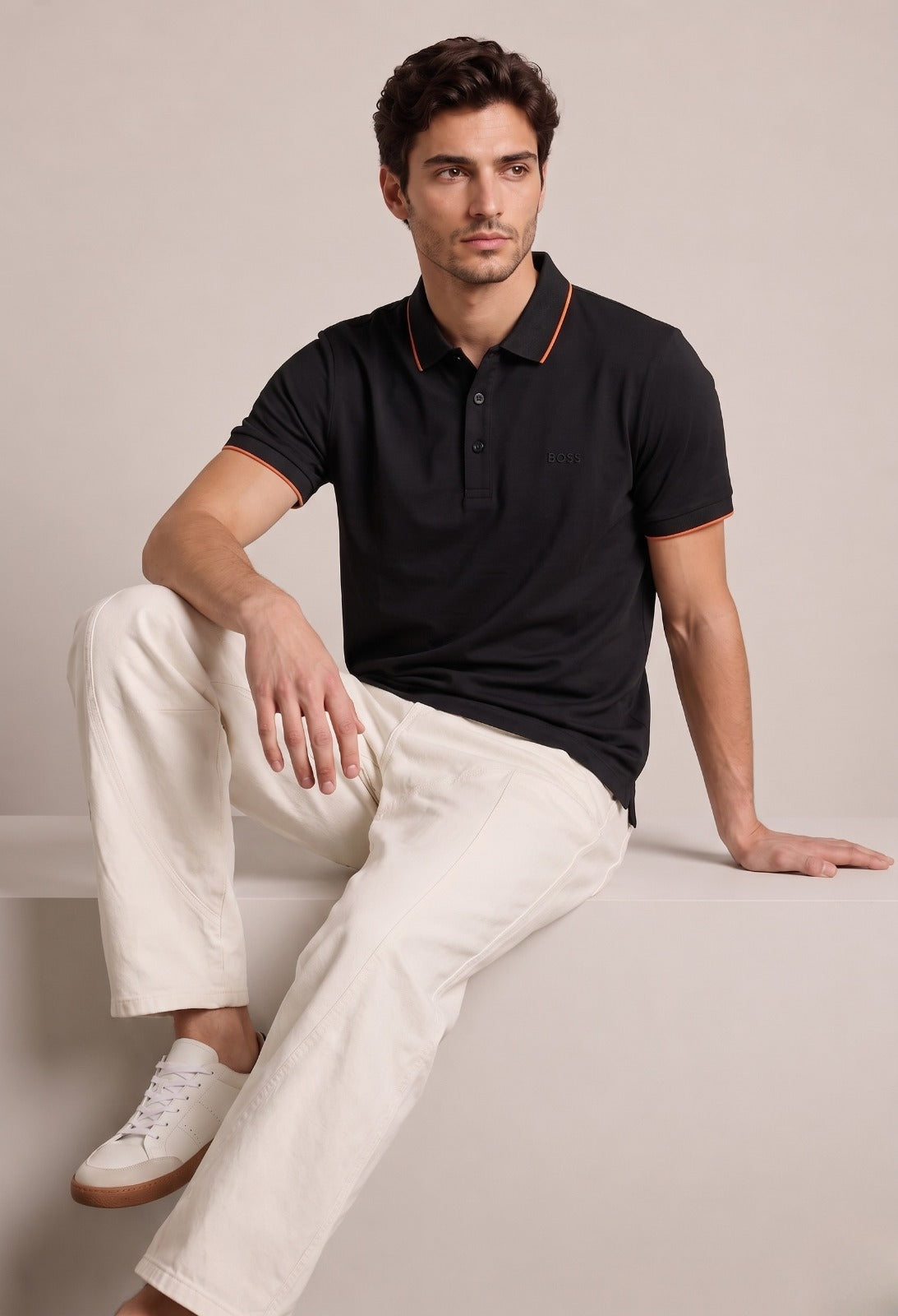 BOSS Men's Tipped Collar Polo Shirt – Black / Orange | Elite Garments