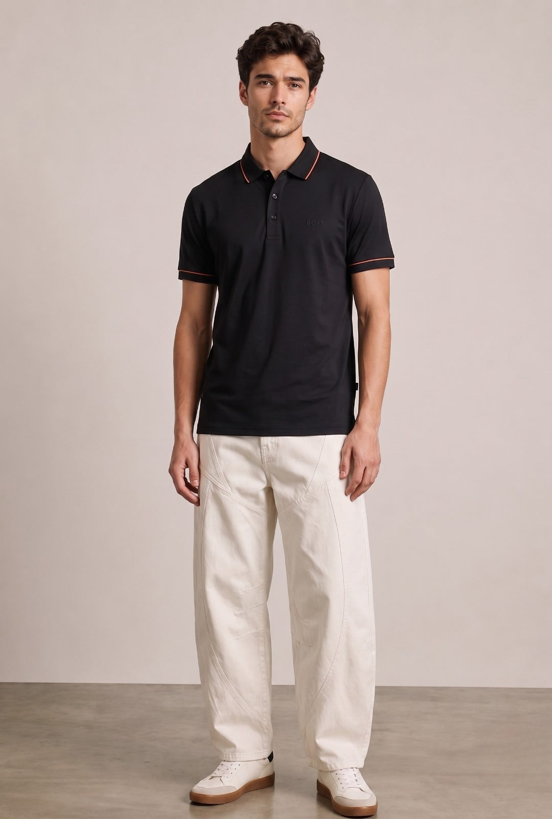 Hugo Boss Men's Short-Sleeve Polo – Black with Orange Trim | Elite Garments