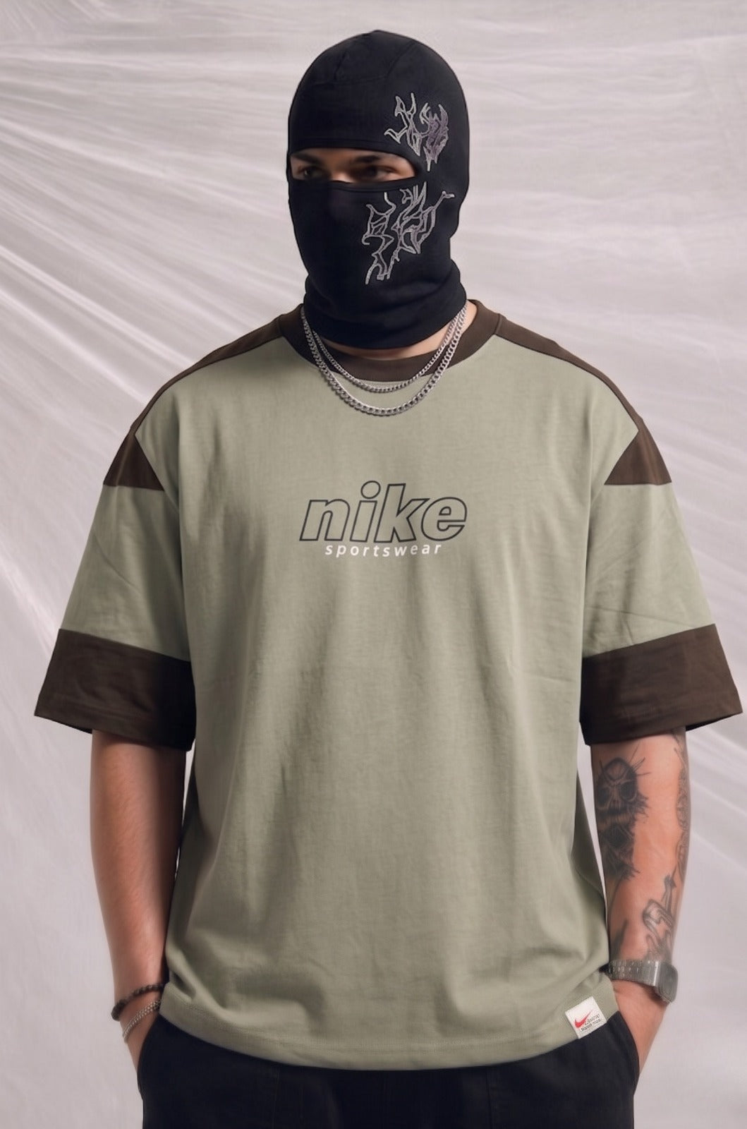Nike Sportswear Oversized Streetwear Graphic Tee – Off-Green | Elite Garments