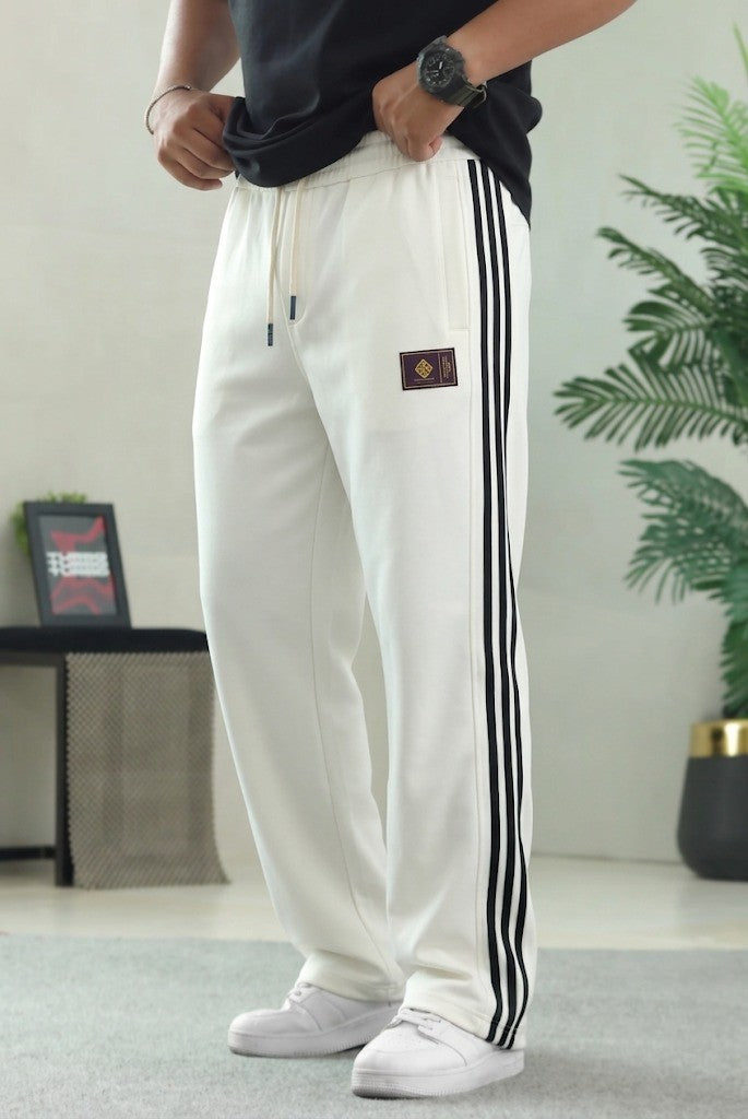 Men's Side-Stripe Casual Track Trousers in Off-White | Elite Garments