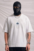 Men's White Heavyweight Casual Tee with Blue Accent Branding | Elite Garments