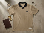 Men’s Premium Khaki Polo Shirt with Black Contrast Collar | Elite Garments