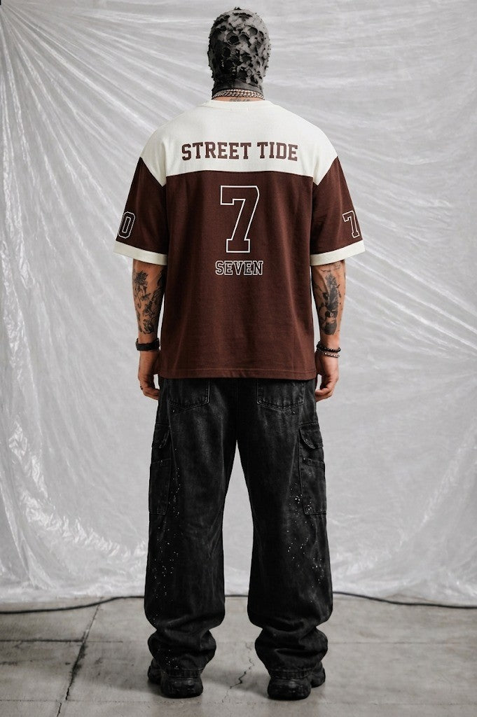 The Original Choc-Cream Ringer Tee with Embroidered Shield Emblem | Elite Garments
