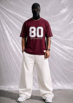 Men's Oversized Varsity Number '80' Red T-Shirt - 'Dream, Believe, Achieve | Elite Garments