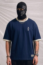 Relaxed Fit Cotton Blue T-Shirt with Chest Playing Card Embroidery | Elite Garments