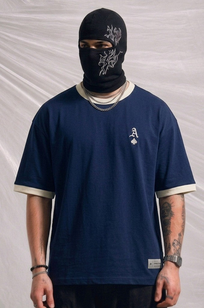 Relaxed Fit Cotton Blue T-Shirt with Chest Playing Card Embroidery | Elite Garments