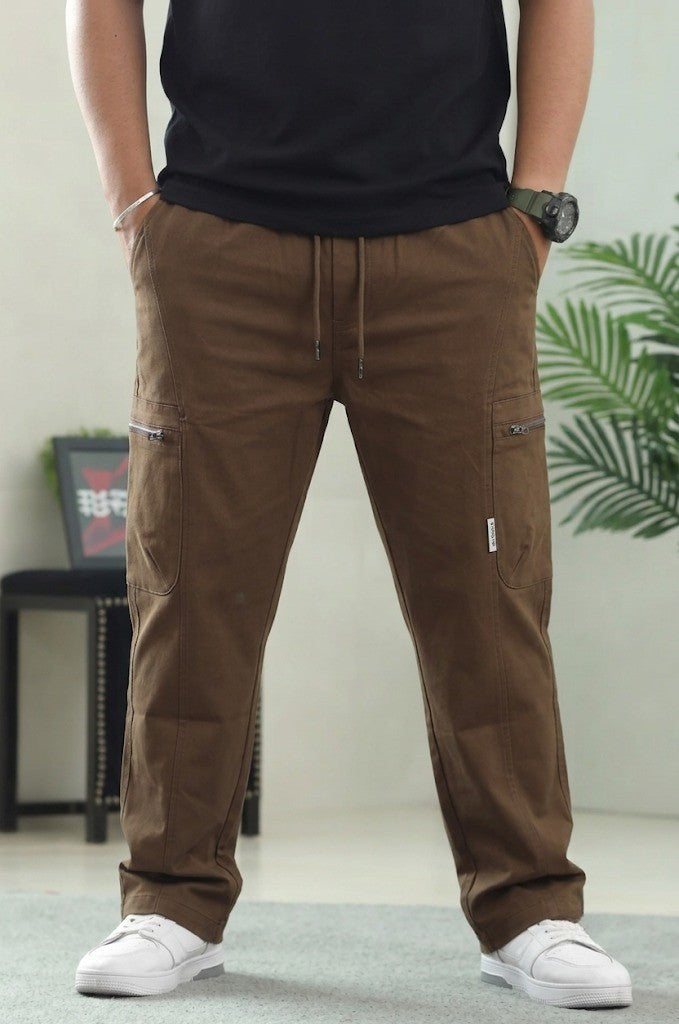 Men's Zip-Pocket Brown Casual Cargo Trousers | Elite Garments