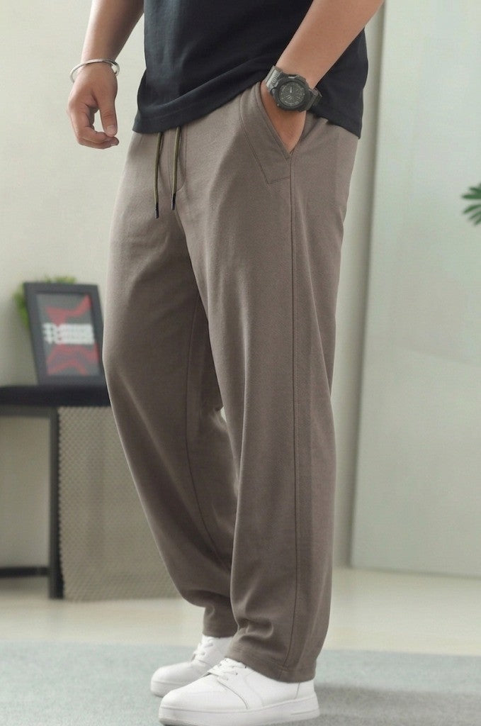 Men's Taupe Drawstring Straight-Leg Trousers | Elite Garments