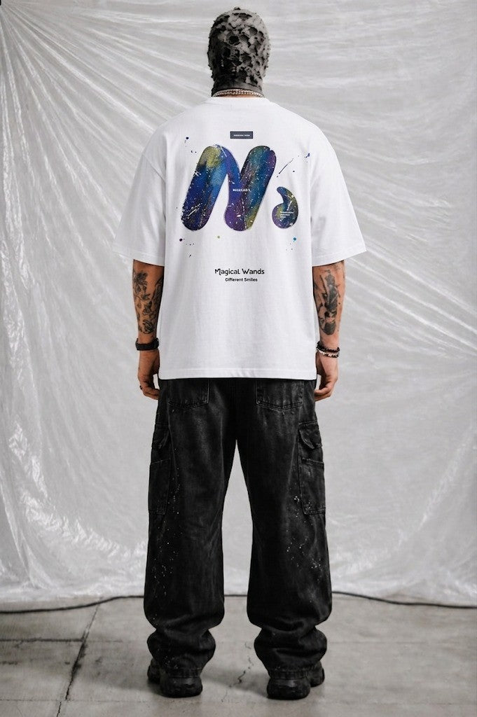 Men's White Heavyweight Casual Tee with Blue Accent Branding | Elite Garments