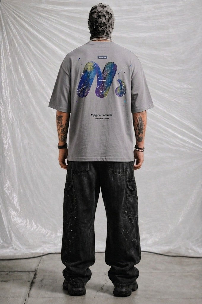 Men's Off White Heavyweight Casual Tee with Blue Accent Branding | Elite Garments