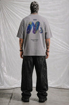 Men's Off White Heavyweight Casual Tee with Blue Accent Branding | Elite Garments