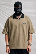 Men’s Premium Khaki Polo Shirt with Black Contrast Collar | Elite Garments