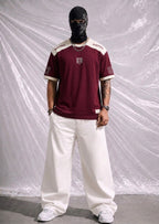 Oversized Maroon & Cream Racing T-Shirt with Number '07' & Shield Logo | Elite Garments