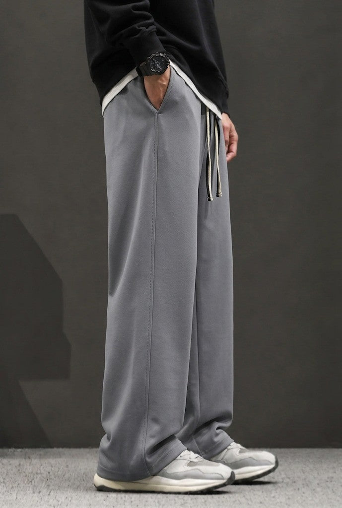 Men's Casual Drawstring Straight-Leg Trousers in Grey | Elite Garments