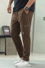 Men's Zip-Pocket Brown Casual Cargo Trousers | Elite Garments